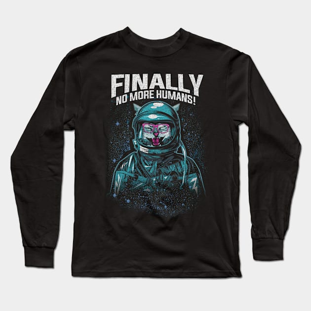 Space Cat Long Sleeve T-Shirt by veerkun